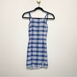 Urban Outfitters Blue White Gingham Plaid Y2K Square Neck Backless Mini Dress